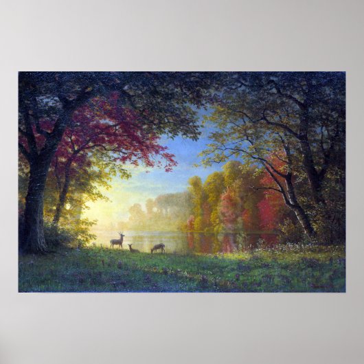 Bierstadt - Indischer Sonnenuntergang Hirsche an e Poster (Vorne)