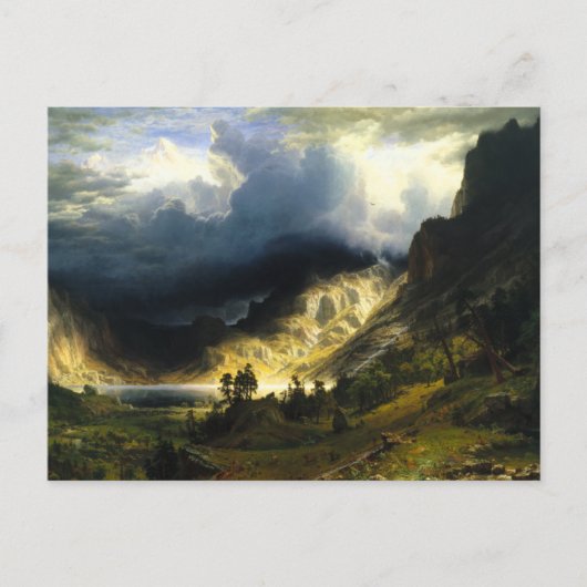 Bierstadt Sturm im Rocky Mountains Postkarte (Vorderseite)