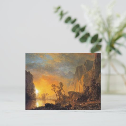 Bierstadt Sunset in der Rockies-Malerei Postkarte (Stehend Vorderseite)