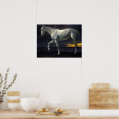 Bierstadt - Weißes Pferd und Sonnenuntergang Poster (Küche)