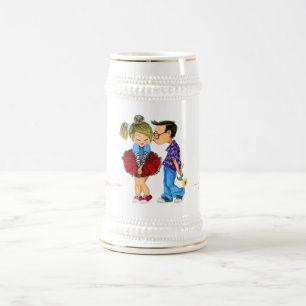 Bierstein mit romantischem Paar - Liebe Bierglas