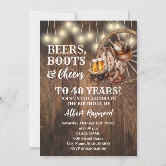 Bierstiefel & Cheers Western Land Geburtstag Einladung (Vorderseite)