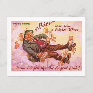 Biertrinken mit Engeln deutsches Vintage Postkarte