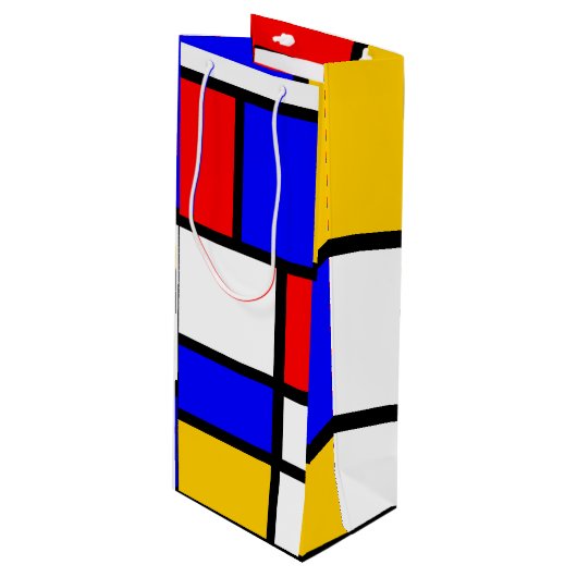 Bieten Sie die Mondrian-Stil moderne Kunst an Geschenktüte Für Weinflaschen (Vorderseite Schrägansicht)