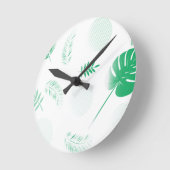 Bieten Sie grüne Blätter auf Weiß an Runde Wanduhr (Winkel)