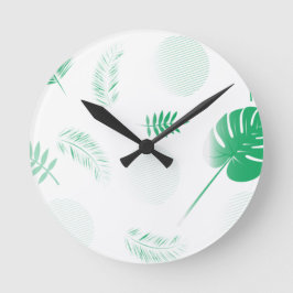 Bieten Sie grüne Blätter auf Weiß an Runde Wanduhr