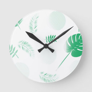 Bieten Sie grüne Blätter auf Weiß an Runde Wanduhr