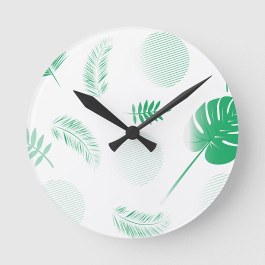 Bieten Sie grüne Blätter auf Weiß an Runde Wanduhr (Vorderseite)