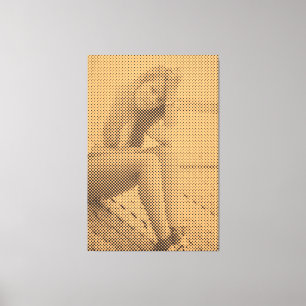 Bieter Black&Lachs Halbtoneffekt Sitting Girl Leinwanddruck