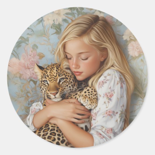 Bieter Embrace mit Leopard Runder Aufkleber (Vorderseite)