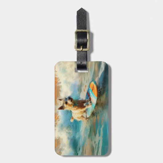 Biewer Terrier Beach Surfmalerei Gepäckanhänger (Vorderseite vertikal)