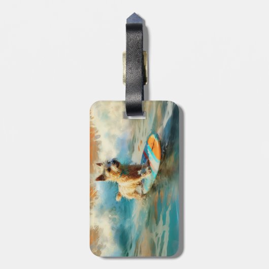 Biewer Terrier Beach Surfmalerei Gepäckanhänger (Rückseite vertikal)
