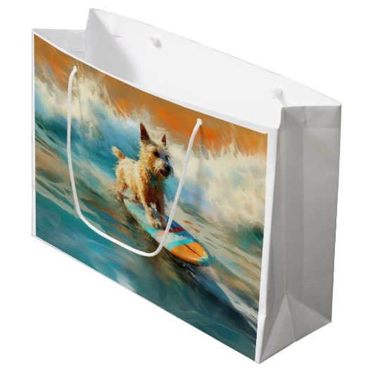 Biewer Terrier Beach Surfmalerei Große Geschenktüte (Vorderseite Schrägansicht)