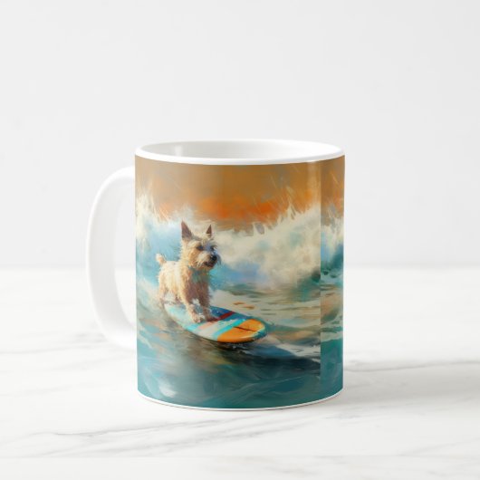 Biewer Terrier Beach Surfmalerei Kaffeetasse (Vorderseite Links)
