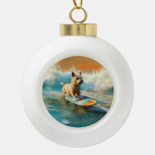 Biewer Terrier Beach Surfmalerei Keramik Kugel-Ornament
