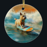 Biewer Terrier Beach Surfmalerei Keramik Ornament<br><div class="desc">Tauchen Sie ein in die spielerische Welt des Kaninchen-Abenteuers mit diesem faszinierenden Bild. Ein gepflegter Hund geht zu den Wellen und reitet geschickt auf einem sonnengeküssten Strand. Das lebendige Kunstwerk vereint wunderbar das Wesentliche der Erregung am Strand, während der Hund furchtlos auf den Wellen reitet und den Geist von Spaß...</div>