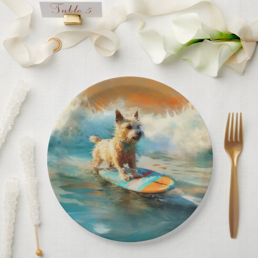 Biewer Terrier Beach Surfmalerei Pappteller (Hochzeit)