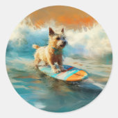 Biewer Terrier Beach Surfmalerei Runder Aufkleber (Vorderseite)