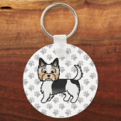 Biewer Terrier / Biewer Yorkie Cartoon Dog & Paws Schlüsselanhänger (Vorderseite)