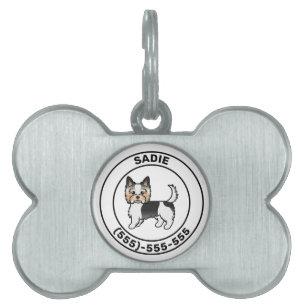Biewer Terrier Cartoon-Hund mit Namen und Nummer Tiermarke
