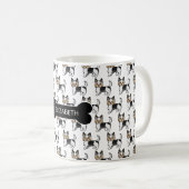 Biewer Terrier Cartoon Hunde mit Dog Bone & Name Kaffeetasse (VorderseiteRechts)