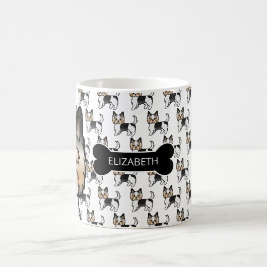 Biewer Terrier Cartoon Hunde mit Dog Bone & Name Kaffeetasse (Mittel)