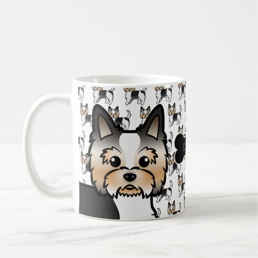 Biewer Terrier Cartoon Hunde mit Dog Bone & Name Kaffeetasse (Links)