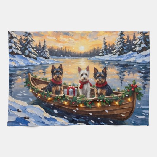Biewer Terrier Christmas Boat Holiday Geschirrtuch (Horizontal)