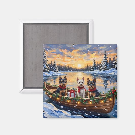 Biewer Terrier Christmas Boat Holiday Magnet (Vorderseite/Rückseite)