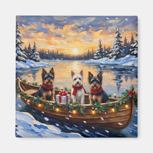 Biewer Terrier Christmas Boat Holiday Magnet (Vorne)