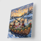 Biewer Terrier Christmas Boat Holiday Quadratische Wanduhr (Winkel)