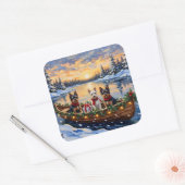 Biewer Terrier Christmas Boat Holiday Quadratischer Aufkleber (Umschlag)
