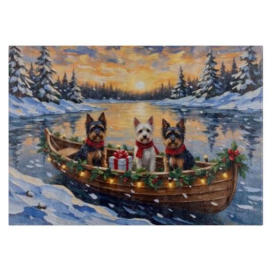 Biewer Terrier Christmas Boat Holiday Schneidebrett (Vorderseite)