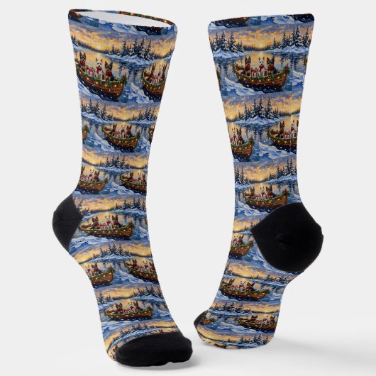 Biewer Terrier Christmas Boat Holiday Socken (Gewinkelt)