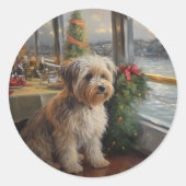 Biewer Terrier Christmas Cruise: Pawsome Holiday Runder Aufkleber (Vorderseite)