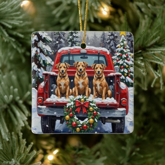 Biewer Terrier Christmas Red Truck Holiday Keramikornament (Baum)
