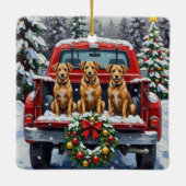 Biewer Terrier Christmas Red Truck Holiday Keramikornament (Rückseite)