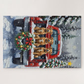 Biewer Terrier Christmas Red Truck Holiday Puzzle (Horizontal)