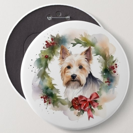 Biewer Terrier Christmas Wreath Festive Pup Button (Vorne & Hinten)