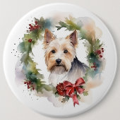 Biewer Terrier Christmas Wreath Festive Pup Button (Vorderseite)