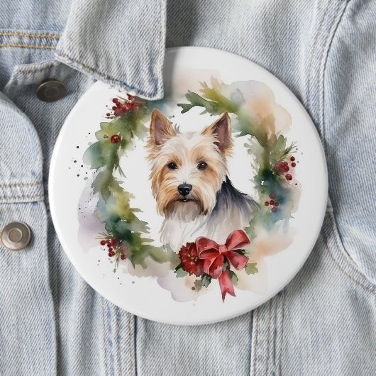 Biewer Terrier Christmas Wreath Festive Pup Button (Beispiel)