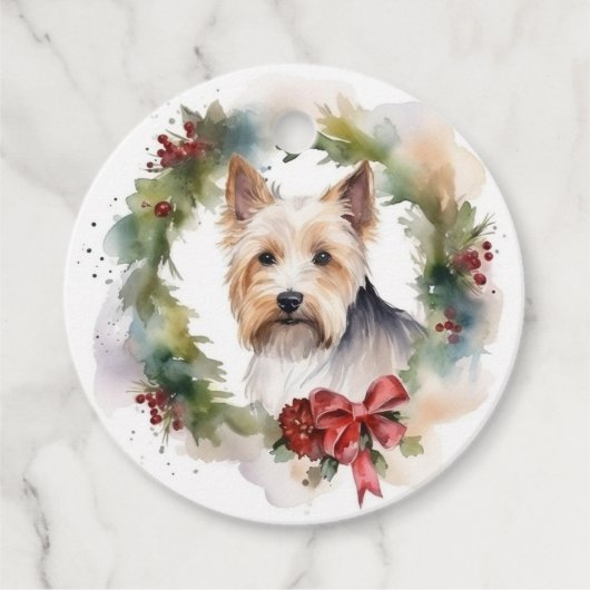 Biewer Terrier Christmas Wreath Festive Pup Geschenkanhänger (Vorderseite)