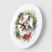 Biewer Terrier Christmas Wreath Festive Pup Große Wanduhr