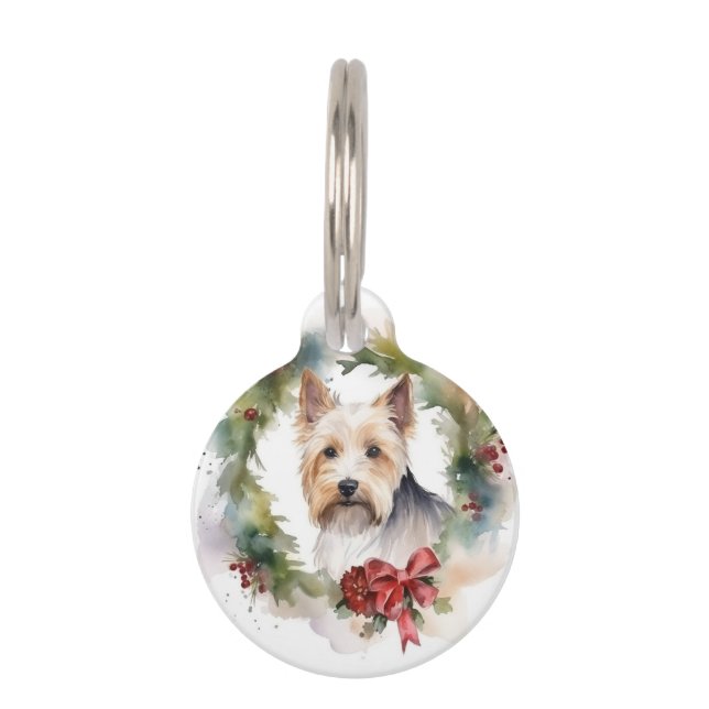 Biewer Terrier Christmas Wreath Festive Pup Haustiermarke (Vorderseite)