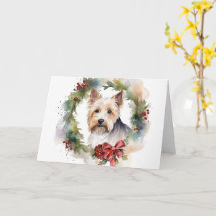 Biewer Terrier Christmas Wreath Festive Pup Karte
