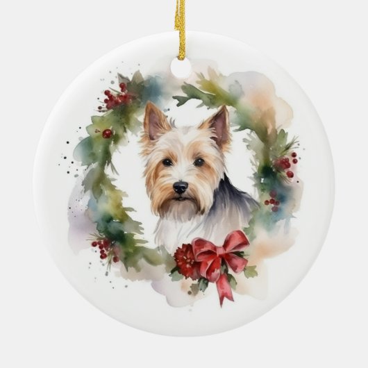Biewer Terrier Christmas Wreath Festive Pup Keramik Ornament (Hinten)