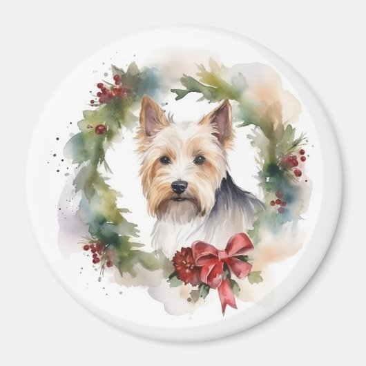 Biewer Terrier Christmas Wreath Festive Pup Magnet (Vorne)