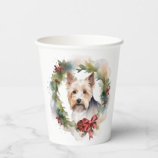 Biewer Terrier Christmas Wreath Festive Pup Pappbecher (Rückseite)