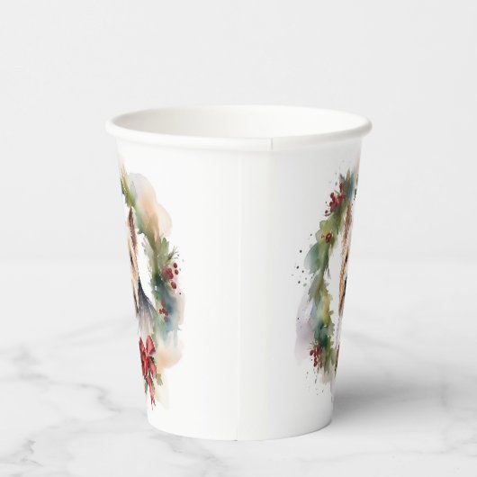 Biewer Terrier Christmas Wreath Festive Pup Pappbecher (Rechts)