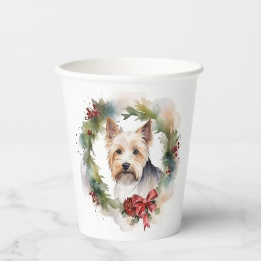 Biewer Terrier Christmas Wreath Festive Pup Pappbecher (Vorderseite)